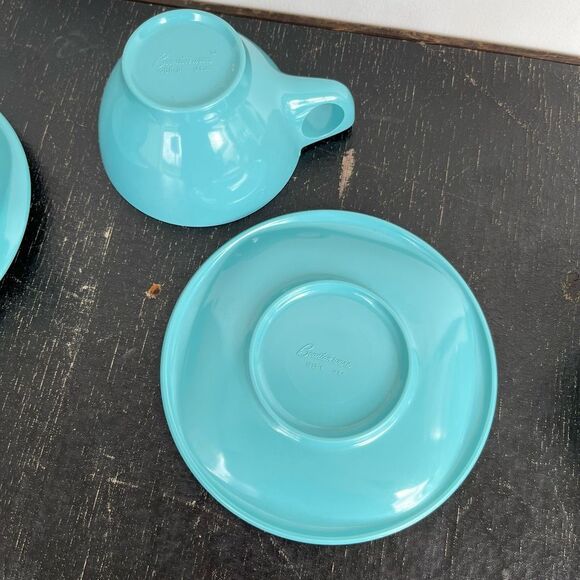 VTG Boontonware Melmac Teal Cups & Saucers Set Mid Century Modern 1950s - Picture 7 of 10